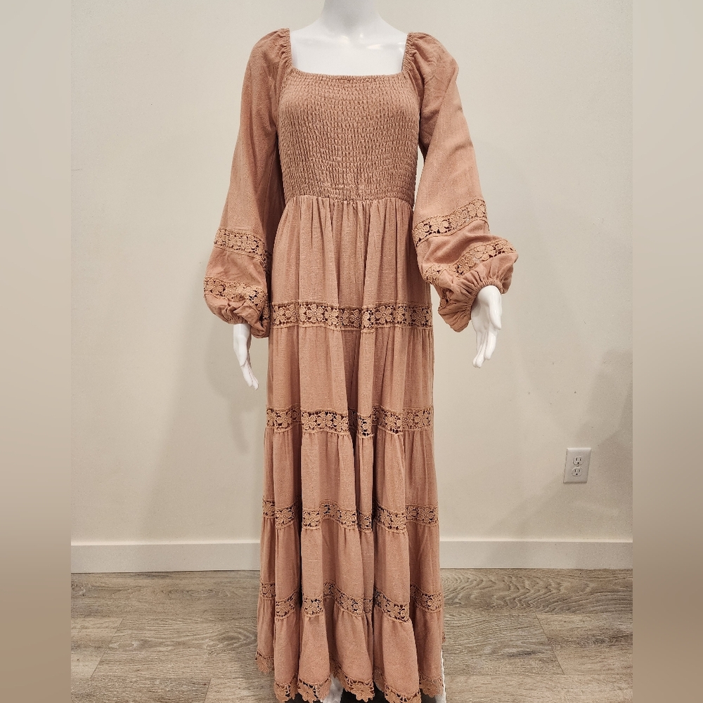 Luxe blush Long Sleeve Maxi Dress